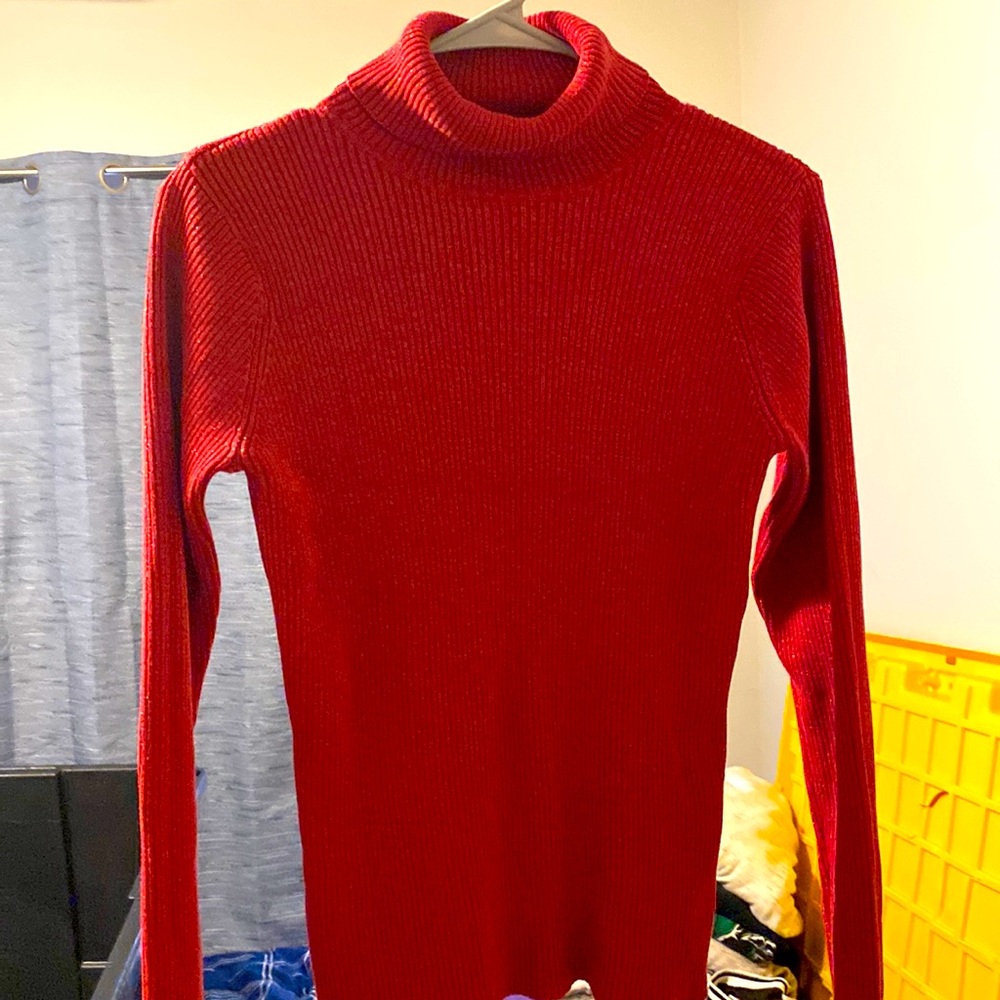 Red turtleneck sweater